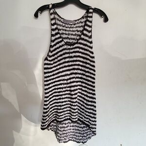 360 Sweater Back and White Striped Knit Scoop Neck Tank Sweater Size Medium